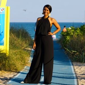 Silk & Salt Black Flowy Jumpsuit With Side Tie